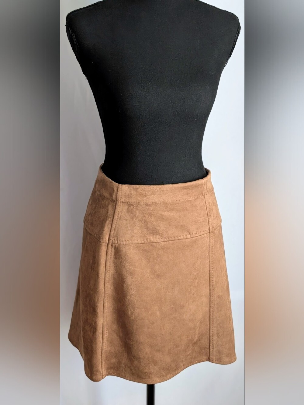 NWT Max Studio Faux Suede A-Line Mini Skirt Camel Tan S